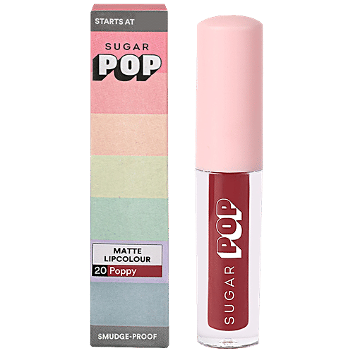 Sugar Pop Matte Lip Colour - Smudge-Proof, Non-Drying, Long-Lasting, Rich Pigmentation, 1.6 ml 20 Poppy