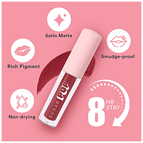 Sugar Pop Matte Lip Colour - Smudge-Proof, Non-Drying, Long-Lasting, Rich Pigmentation, 1.6 ml 20 Poppy