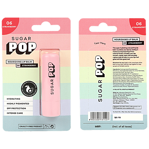 Sugar Pop Nourishing Lip Balm - With Shea Butter & Avocado Oil, Hydrating, Moisturising, 4.5 g 06 Strawberry 