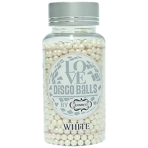 Confect Love Disco Balls Sprinkles 4 MM - White, For Baking, Vegan, Gluten Free & Jain Friendly, 120 g