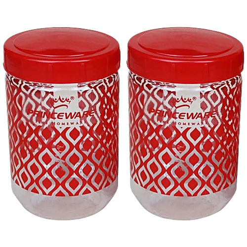 Princeware Senorita Pet Jar - Airtight, High Quality, Dishwasher Safe Assorted Colour, 800 ml (Set of 2) 