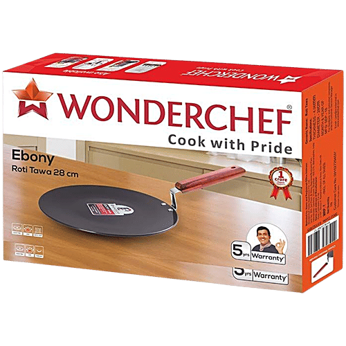 Wonderchef Wonderchef Cast Iron Non-Stick Cookware Tawa - 28 cm, Black, Wooden Handle, Ebony, 1 pc