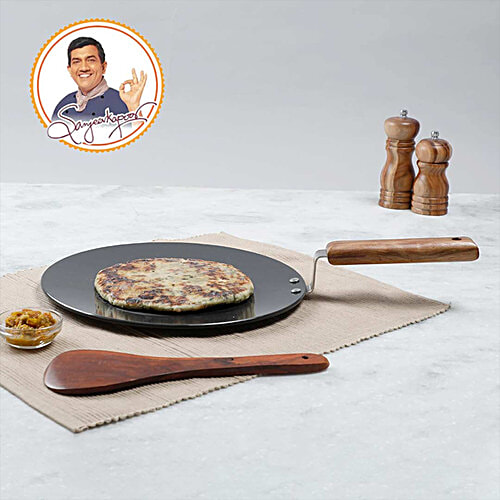 Wonderchef Wonderchef Cast Iron Non-Stick Cookware Tawa - 28 cm, Black, Wooden Handle, Ebony, 1 pc