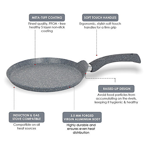 Wonderchef Granite Non-Stick Dosa Tawa - 30 cm, Grey, 1 pc  Induction Bottom, Soft-Touch Handles, Virgin Aluminium, PFOA/Heavy Metals Free