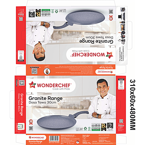 Wonderchef Granite Non-Stick Dosa Tawa - 30 cm, Grey, 1 pc  Induction Bottom, Soft-Touch Handles, Virgin Aluminium, PFOA/Heavy Metals Free