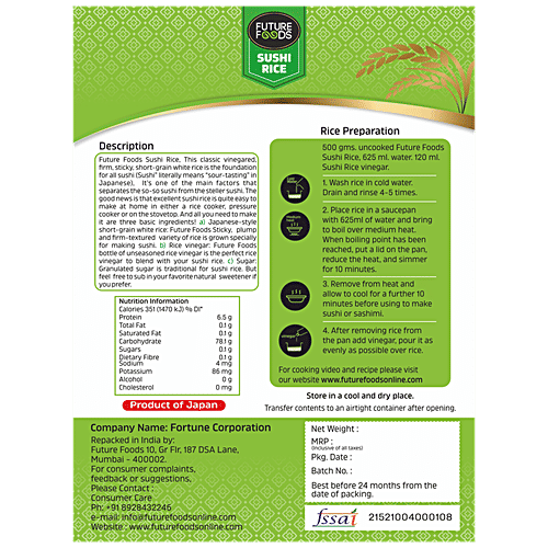Future Foods Sushi Rice - Tasty & Healthy, Product Of Japan, 500 g  Tasty & Healthy
 Product Of Japan