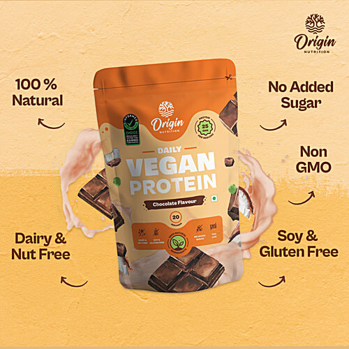 Origin Nutrition Vegan Protein Powder - Chocolate Flavour, 770 g Pouch No Added Sugar