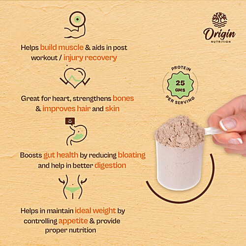 Origin Nutrition Vegan Protein Powder - Chocolate Flavour, 770 g Pouch No Added Sugar