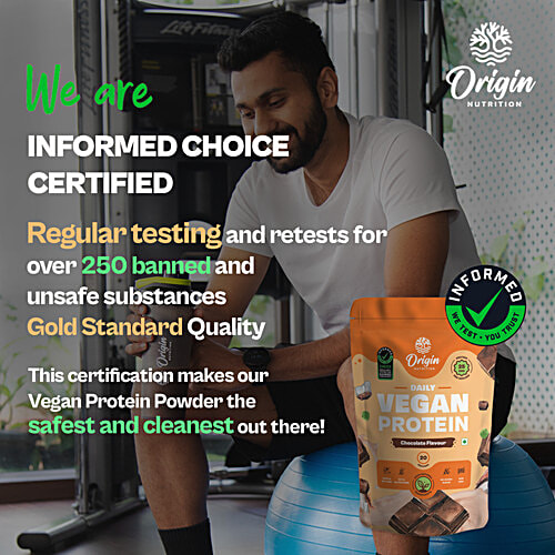 Origin Nutrition Vegan Protein Powder - Chocolate Flavour, 770 g Pouch No Added Sugar
