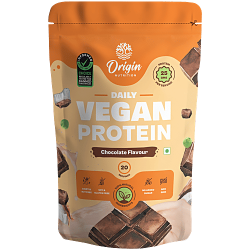 Origin Nutrition Vegan Protein Powder - Chocolate Flavour, 770 g Pouch No Added Sugar