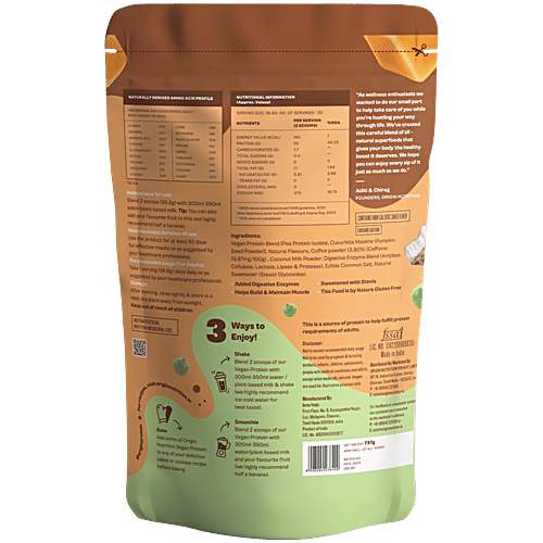 Origin Nutrition Vegan Protein Powder - Coffee Caramel, 737 g Pouch No Added Sugar