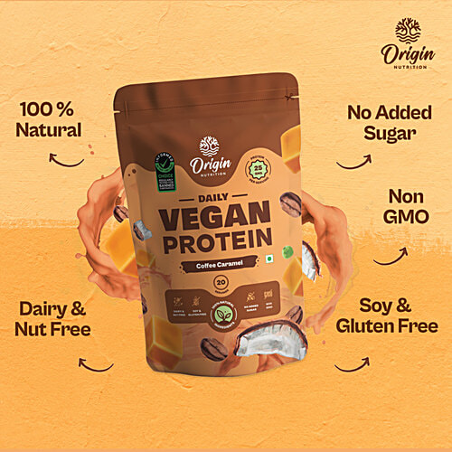 Origin Nutrition Vegan Protein Powder - Coffee Caramel, 737 g Pouch No Added Sugar