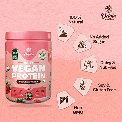Origin Nutrition Vegan Protein Powder - Strawberry Flavour, 290 g Jar No Added Sugar