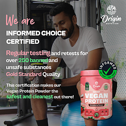 Origin Nutrition Vegan Protein Powder - Strawberry Flavour, 290 g Jar No Added Sugar