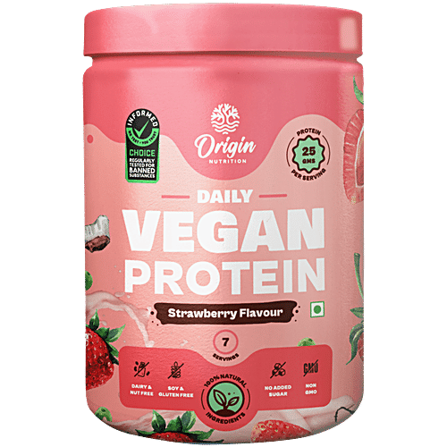 Origin Nutrition Vegan Protein Powder - Strawberry Flavour, 290 g Jar No Added Sugar