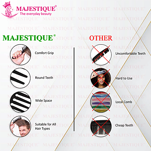 Majestique Hair Detangling Comb With Handle - Round Teeth, Sturdy Design, HR 112, 1 pc
