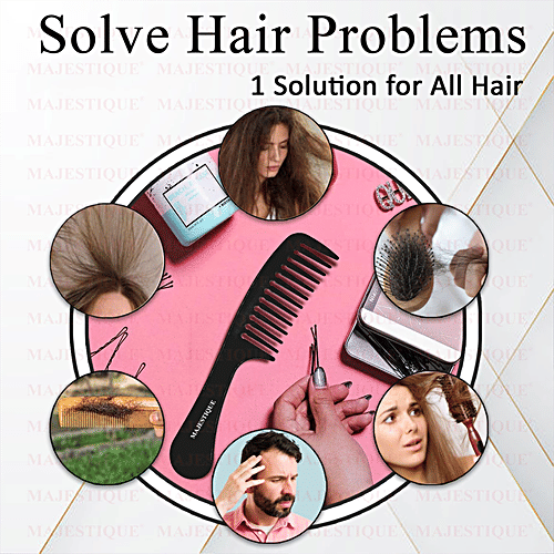 Majestique Hair Detangling Comb With Handle - Round Teeth, Sturdy Design, HR 112, 1 pc