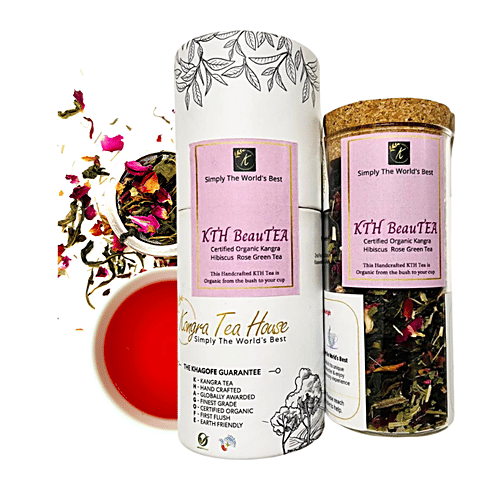 Kangra Tea House BeauTEA Certified Organic Hibiscus Rose Green Tea - Hand Crafted & Finest Grade, 100 g Jar 