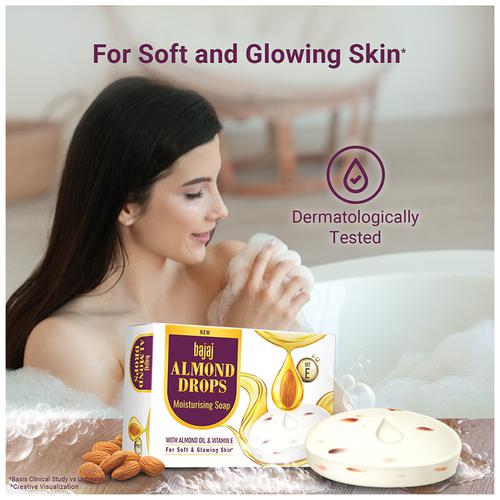 Bajaj Almond Drops Moisturising Soap - Almond Oil & Vitamin E, For Soft & Glowing Skin, 100 g (Pack of 4) 