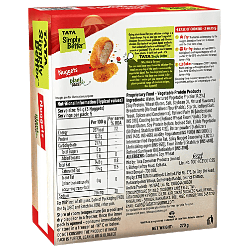 Tata Simply Better Plant-Based Chicken Nuggets - Tastes Just Like Chicken, 15 Pieces, 270 g  