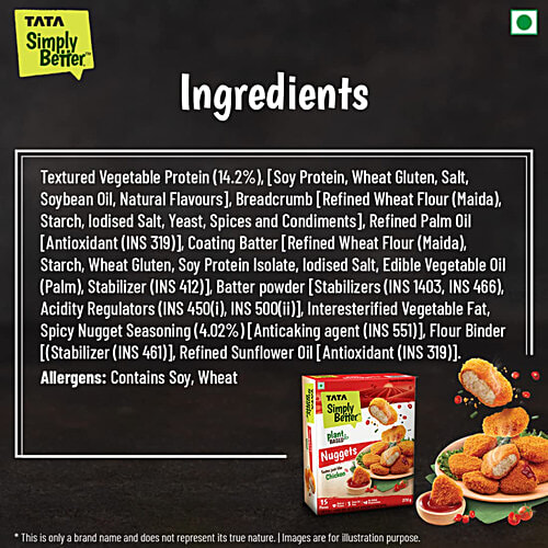 Tata Simply Better Plant-Based Chicken Nuggets - Tastes Just Like Chicken, 15 Pieces, 270 g  