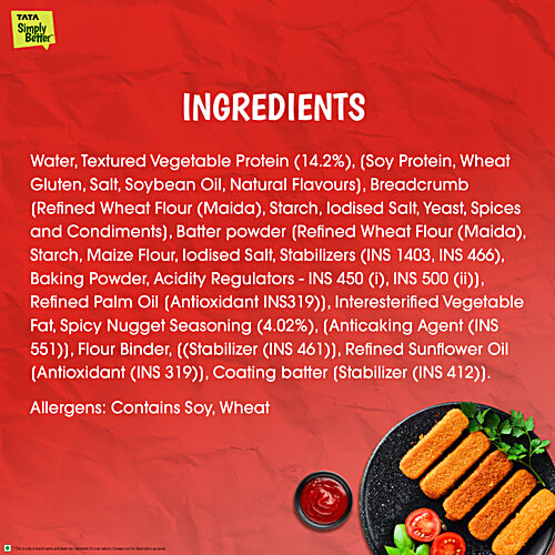 Tata Simply Better Plant-Based Chicken Spicy Fingers - Tastes Just Like Chicken, 10 Pieces, 240 g  