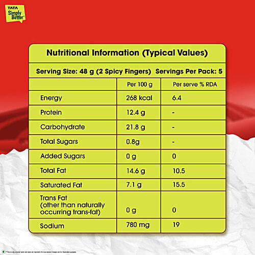 Tata Simply Better Plant-Based Chicken Spicy Fingers - Tastes Just Like Chicken, 10 Pieces, 240 g  