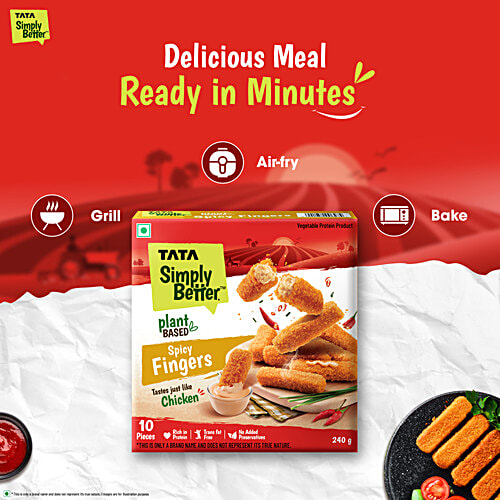 Tata Simply Better Plant-Based Chicken Spicy Fingers - Tastes Just Like Chicken, 10 Pieces, 240 g  