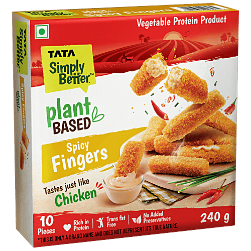 Tata Simply Better Plant-Based Chicken Spicy Fingers - Tastes Just Like Chicken, 10 Pieces, 240 g  