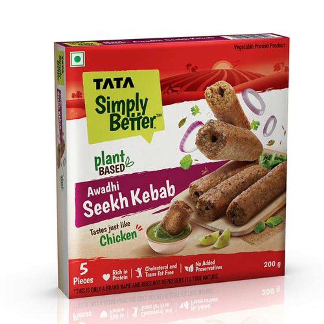 Tata Simply Better Plant-Based Chicken Awadhi Seekh Kebab - Tastes Just Like Chicken, 5 Pieces, 200 g 