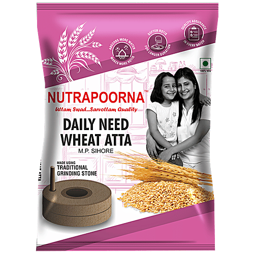Nutrapoorna Daily Need Wheat Atta - Premium, Fresh, Helps In Digestion, No Preservatives, 1 kg Pouch