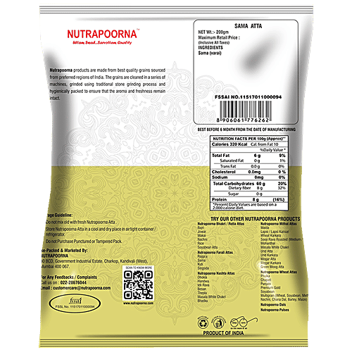 Nutrapoorna Sama Atta - Authentic Recipe Mix, Rich In Fibre, For Healthy Recipes, 200 g Pouch 