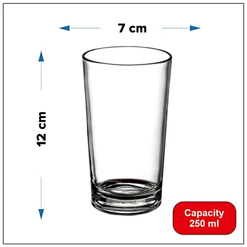 Yera Glass Tumbler - Straight, With Heavy Bottom, Food Grade, Odour & Stain Free, 280 ml (Set of 6) 