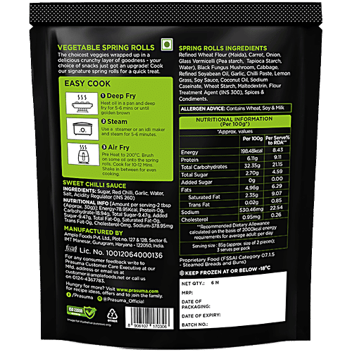 Buy Prasuma Vegetable Spring Rolls - Frozen, Steam Or Fry, Ready In 5 ...
