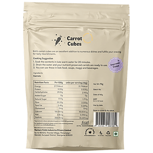 Koh! Carrot Cubes Cut - Rich In Vitamin A, Good For Vision, 100 g Pouch 