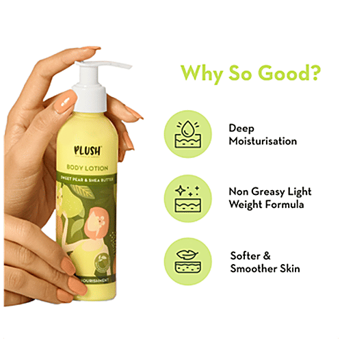 Plush Body Lotion - Sweet Pear & Shea Butter, For Women, Soothing, 24 Hour Moisturising Experience, 200 ml