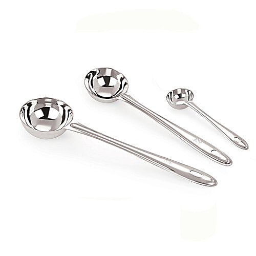 Petals Stainless Steel Soup/Sambar Spoon - 16, 26, 31 cms, For Cooking, Serving, Sturdy, 3 pcs