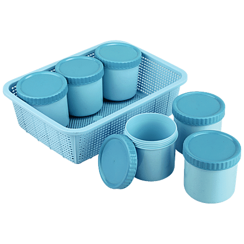 Joyo Scottish Basket No.2 - Green, Super Tight, With Jali, Multi Storage, Durable, 7 pcs ( 6 pcs, 270 ml each)