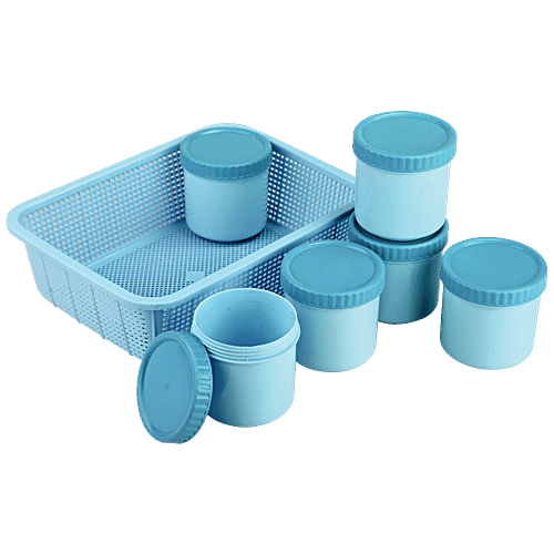 Joyo Scottish Basket No.2 - Green, Super Tight, With Jali, Multi Storage, Durable, 7 pcs ( 6 pcs, 270 ml each)