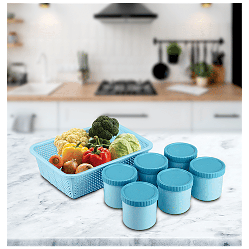 Joyo Scottish Basket No.2 - Green, Super Tight, With Jali, Multi Storage, Durable, 7 pcs ( 6 pcs, 270 ml each)