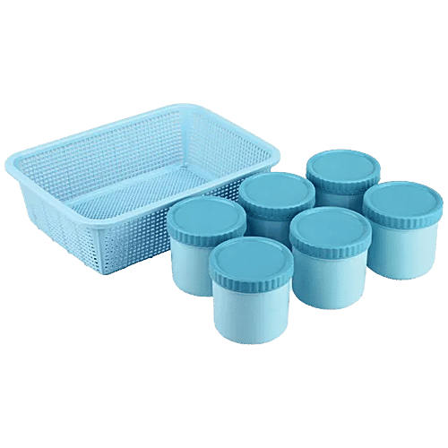 Joyo Scottish Basket No.2 - Green, Super Tight, With Jali, Multi Storage, Durable, 7 pcs ( 6 pcs, 270 ml each)