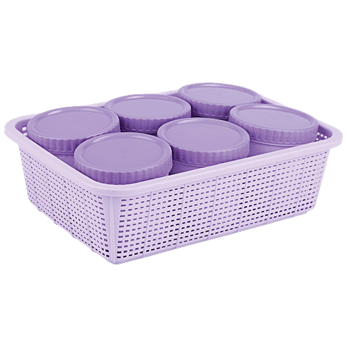 Joyo Scottish Basket No.2 - Purple, Super Tight, With Jali, Multi Storage, Durable, 7 pcs ( 6 pcs, 270 ml each) 