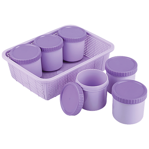 Joyo Scottish Basket No.2 - Purple, Super Tight, With Jali, Multi Storage, Durable, 7 pcs ( 6 pcs, 270 ml each) 