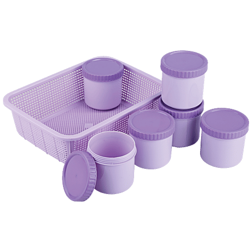 Joyo Scottish Basket No.2 - Purple, Super Tight, With Jali, Multi Storage, Durable, 7 pcs ( 6 pcs, 270 ml each) 
