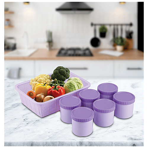 Joyo Scottish Basket No.2 - Purple, Super Tight, With Jali, Multi Storage, Durable, 7 pcs ( 6 pcs, 270 ml each) 