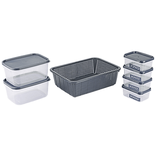 Joyo Scottish Basket No.1 - Grey, Alfa Container 100, 121, Shrink Net, Multi Storage, Durable, 7 pcs (100 ml x 4pcs, 500 ml x 2pcs)