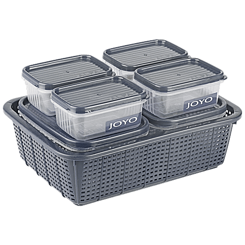 Joyo Scottish Basket No.1 - Grey, Alfa Container 100, 121, Shrink Net, Multi Storage, Durable, 7 pcs (100 ml x 4pcs, 500 ml x 2pcs)