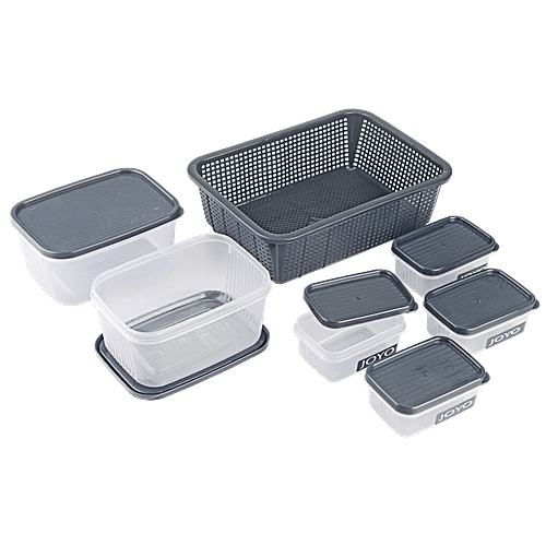Joyo Scottish Basket No.1 - Grey, Alfa Container 100, 121, Shrink Net, Multi Storage, Durable, 7 pcs (100 ml x 4pcs, 500 ml x 2pcs)