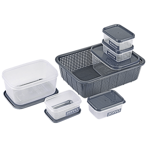 Joyo Scottish Basket No.1 - Grey, Alfa Container 100, 121, Shrink Net, Multi Storage, Durable, 7 pcs (100 ml x 4pcs, 500 ml x 2pcs)