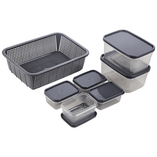 Joyo Scottish Basket No.1 - Grey, Alfa Container 100, 121, Shrink Net, Multi Storage, Durable, 7 pcs (100 ml x 4pcs, 500 ml x 2pcs)
